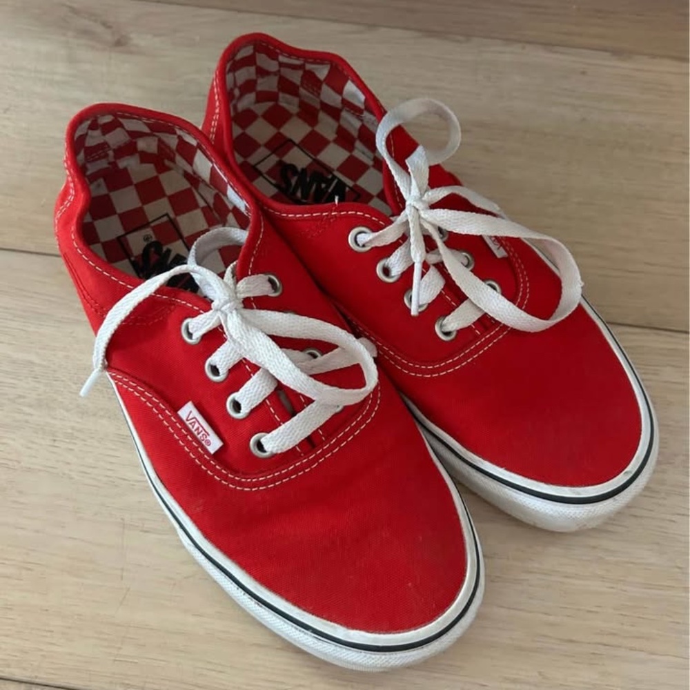 Red Low Top Vans Sneakers